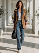 Women's Vintage-Style Faux Suede Blazer With Contrasting Collar And Cuffs, Polka-Dot Pattern, And Single-Breasted Closure ZMZ1864I0ZYY