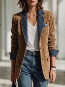 Women's Vintage-Style Faux Suede Blazer With Contrasting Collar And Cuffs, Polka-Dot Pattern, And Single-Breasted Closure ZMZ1864I0ZYY