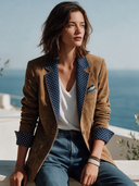 Women's Vintage-Style Faux Suede Blazer With Contrasting Collar And Cuffs, Polka-Dot Pattern, And Single-Breasted Closure ZMZ1864I0ZYY