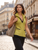 Women's Chartreuse Bouclé Contrast-Trim Sleeveless Vest ZMZ1746I9YZH