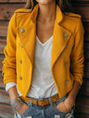 Women's Retro Casual Simple Double-Breasted British Style Short Jacket ZMZ1863I4ZJY