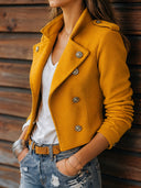 Women's Retro Casual Simple Double-Breasted British Style Short Jacket ZMZ1863I4ZJY