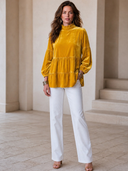 Women's Vintage Elegant Loose Velvet Shirt With Mandarin Collar And Lantern Sleeves ZMZ1723I1ZYY