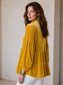 Women's Vintage Elegant Loose Velvet Shirt With Mandarin Collar And Lantern Sleeves ZMZ1723I1ZYY
