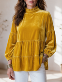 Women's Vintage Elegant Loose Velvet Shirt With Mandarin Collar And Lantern Sleeves ZMZ1723I1ZYY