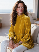 Women's Vintage Elegant Loose Velvet Shirt With Mandarin Collar And Lantern Sleeves ZMZ1723I1ZYY
