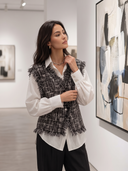 Women's Tweed Vest Sleeveless V Neck Fringe Trim Plaid Button Down Gilet Casual Layering Waistcoat For Fall ZMZ1722I0YZH