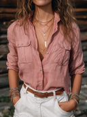 Women's Vintage Casual Street-Style Cotton-Linen Long-Sleeve Shirt ZMZ1865I7ZJY