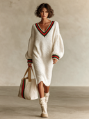 Women's Stylish V-Neck High-Stretch Knit Long-Sleeve Midi Dress ZMZ1822I5SWL
