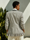 Women's Vintage-Style Elegant Black And White Vertical-Stripe Ruffled Jacket ZMZ1879I3ZYY