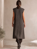 Women's Long Knit Vest Stand Collar Sleeveless Color Block Striped Button Down Waistcoat With Pockets Casual Layering Gilet For Fall ZMZ1860I0YZH