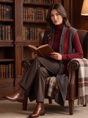 Women's Long Knit Vest Stand Collar Sleeveless Color Block Striped Button Down Waistcoat With Pockets Casual Layering Gilet For Fall ZMZ1860I0YZH