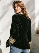 Women's Vintage-style Elegant Velvet Blazer Featuring A Single-breasted Design And Plaid-paneled Collar And Cuffs ZMZ1895I0ZYY