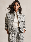 Women's Tweed Short Jacket Stand Collar Plaid Textured Single Breasted Coat With Flap Pockets Fall Casual Outerwear ZMZ1855I0YZH