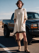 Women's Vintage-Style Elegant Long-Sleeve Knit Mini Dress With Leopard Print Stand Collar Panel ZMZ1864I9ZYY