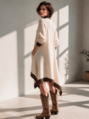 Women's Vintage-Style Elegant Long-Sleeve Knit Mini Dress With Leopard Print Stand Collar Panel ZMZ1864I9ZYY