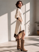 Women's Vintage-Style Elegant Long-Sleeve Knit Mini Dress With Leopard Print Stand Collar Panel ZMZ1864I9ZYY
