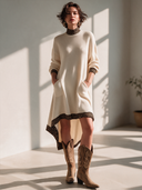 Women's Vintage-Style Elegant Long-Sleeve Knit Mini Dress With Leopard Print Stand Collar Panel ZMZ1864I9ZYY