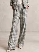 Women's Tweed Wide Leg Pants High Waist Pleated Plaid Textured Trousers With Pockets Fall Casual Bottoms ZMZ1818I0YZH