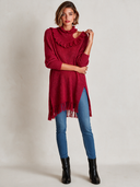 Women's Solid Color Ruffled Turtleneck Off-shoulder Tassel Hem Loose Sweater ZMZ1712I2XT