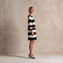 Women's Minimalist Boat-Neck Three-Quarter Sleeve Straight-Cut Knit Mini Dress ZMZ2030I5XT