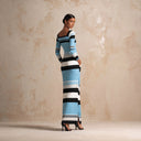 Women's French-style Casual Striped Long-sleeve Knit Maxi Dress ZMZ2026I8XT