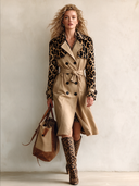 Women's Fashionable Cotton Double-Breasted Trench Coat With Leopard-Print Faux Suede Patchwork ZMZ2007I1SWL