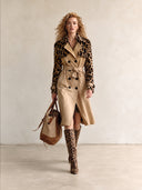 Women's Fashionable Cotton Double-Breasted Trench Coat With Leopard-Print Faux Suede Patchwork ZMZ2007I1SWL