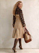 Women's Fashionable Cotton Double-Breasted Trench Coat With Leopard-Print Faux Suede Patchwork ZMZ2007I1SWL