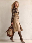 Women's Fashionable Cotton Double-Breasted Trench Coat With Leopard-Print Faux Suede Patchwork ZMZ2007I1SWL