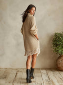 Women's Oversized Ribbed Turtleneck Sweater Dress With Crochet Lace Hem ZMZ2052I9YZH