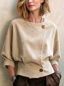 Women's Vintage Light Khaki Faux Suede Three-quarter Sleeve Jacket ZMZ2005I0SWL
