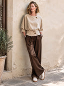 Women's Vintage Light Khaki Faux Suede Three-quarter Sleeve Jacket ZMZ2005I0SWL