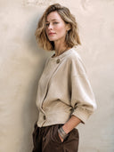 Women's Vintage Light Khaki Faux Suede Three-quarter Sleeve Jacket ZMZ2005I0SWL