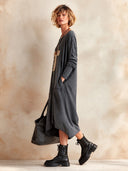 Women's Vintage Cotton Long-Sleeve Midi Dress With Cross-Pattern Patchwork ZMZ2032I5SWL