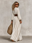 Women's Resort Striped Print Wide Waist Belt Maxi Dress ZMZ2024I1XT