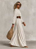 Women's Resort Striped Print Wide Waist Belt Maxi Dress ZMZ2024I1XT