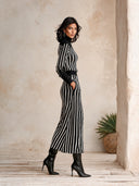 Women's Striped Knit Turtleneck Sweater & Maxi Skirt Two-Piece Set ZMZ2073I4YZH