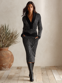 Women's Striped Knit Shawl Collar Sweater Midi Skirt Set ZMZ2041I9YZH