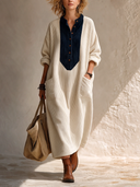 Women's Premium Color-Block Corduroy Long-Sleeve Midi Dress ZMZ2027I2SWL