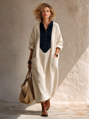 Women's Premium Color-Block Corduroy Long-Sleeve Midi Dress ZMZ2027I2SWL