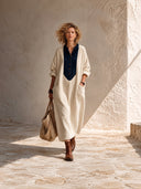 Women's Premium Color-Block Corduroy Long-Sleeve Midi Dress ZMZ2027I2SWL