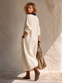 Women's Premium Color-Block Corduroy Long-Sleeve Midi Dress ZMZ2027I2SWL