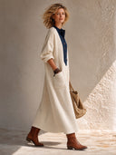 Women's Premium Color-Block Corduroy Long-Sleeve Midi Dress ZMZ2027I2SWL