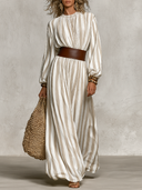 Women's Resort Striped Print Wide Waist Belt Maxi Dress ZMZ2024I1XT