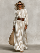 Women's Resort Striped Print Wide Waist Belt Maxi Dress ZMZ2024I1XT