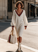 Women's Stylish V-Neck High-Stretch Knit Long-Sleeve Midi Dress ZMZ1822I5SWL