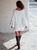 Women's Elegant Solid-Color Ruffle-Sleeve High-Stretch Knit Mini Dress ZMZ2064I7SWL