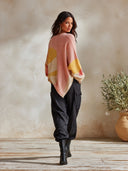 Women's Color Block V Neck Knit Sweater, Oversized Long Sleeve Irregular Raw Hem Pullover, Casual Loose Fall Jumper ZMZ2161I2YZH