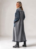 Women's Loose-Fit Denim-Panelled Raw-Edge Shirt-Style Coat ZMZ2109I3XT